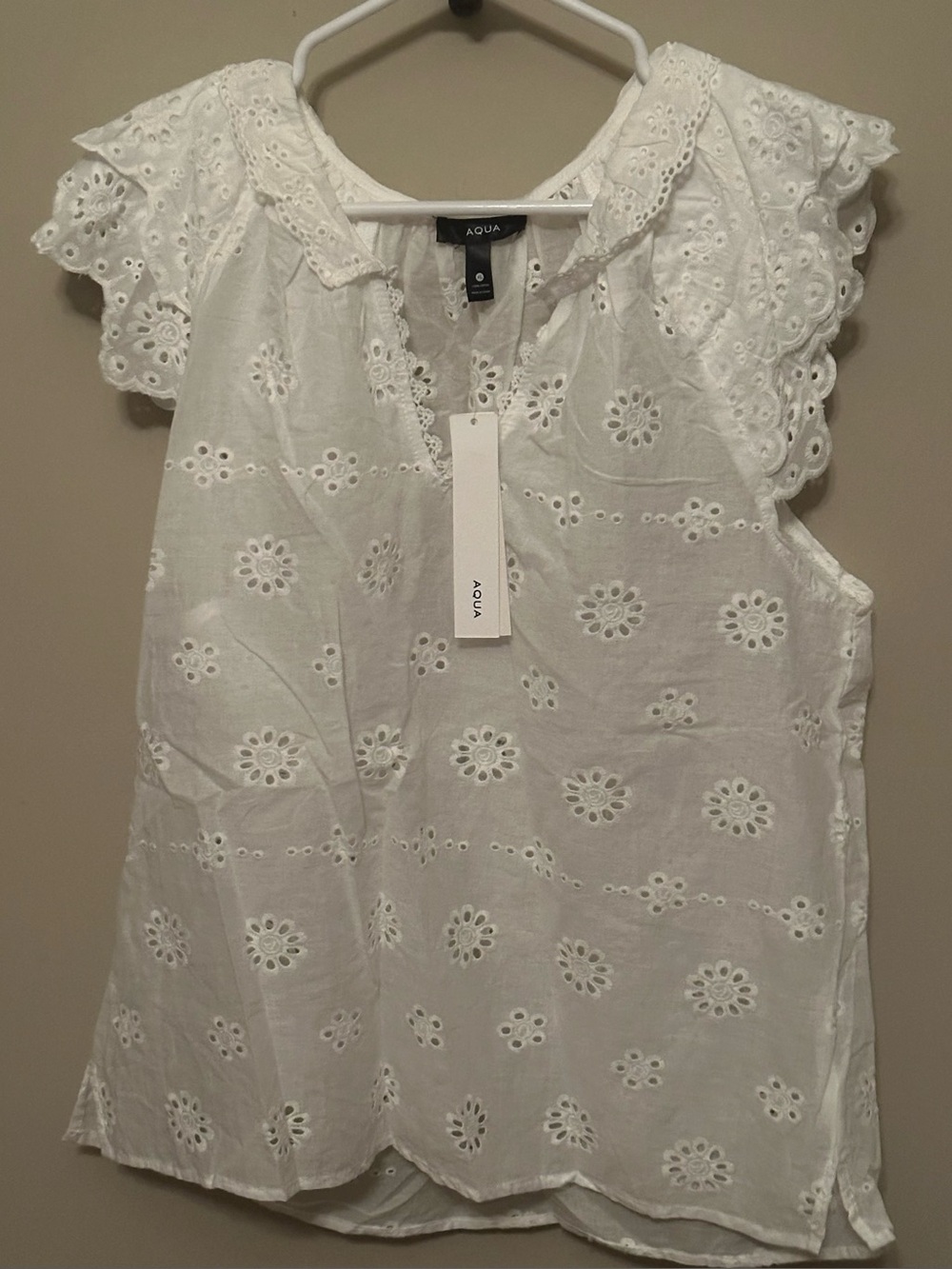 AQUA by Bloomingdale’s White Eyelet Lace Top SizeXL NWT